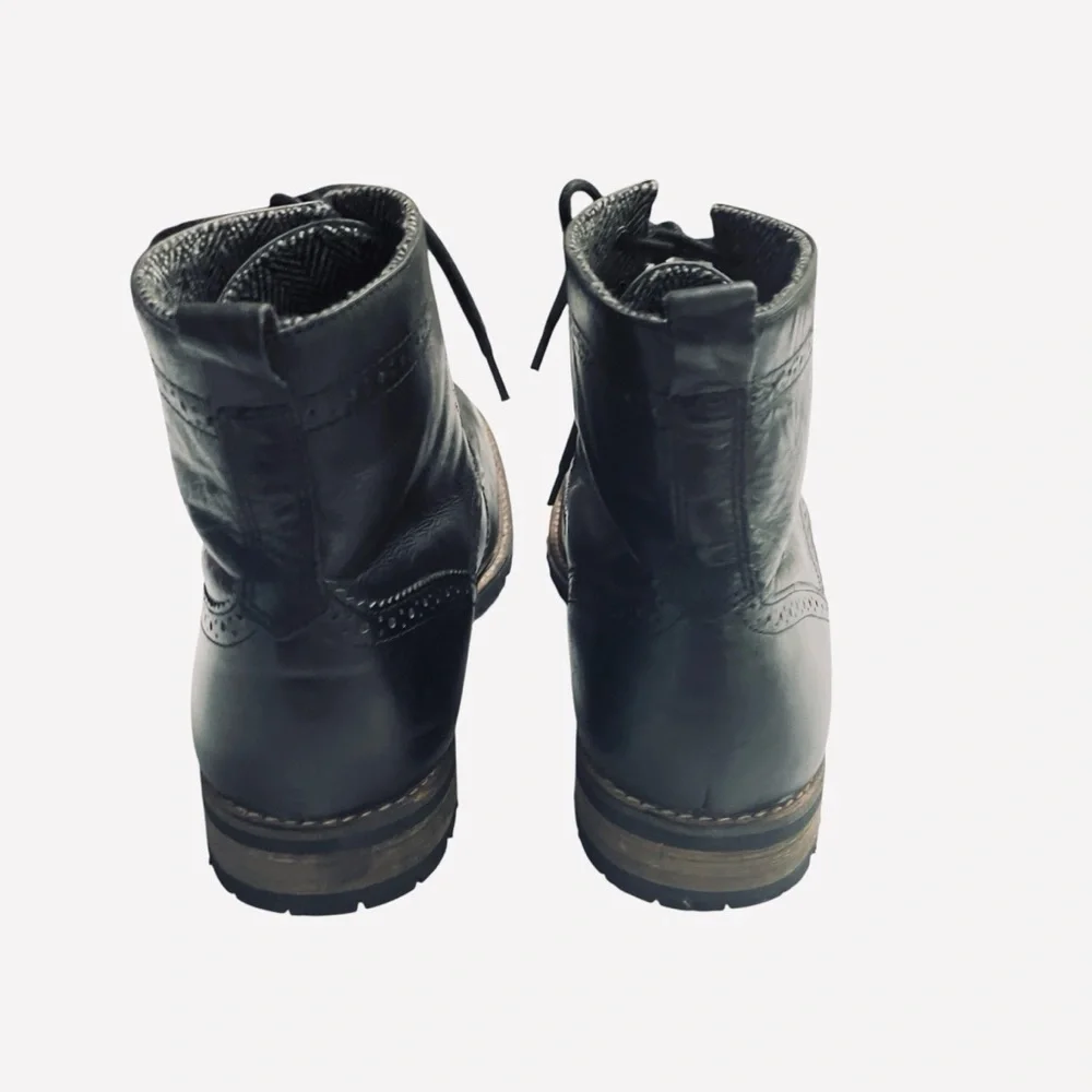 Jeffrey Tyler Black Leather Wingtip Brogue Boots Men's 10.5 Dress Combat Style